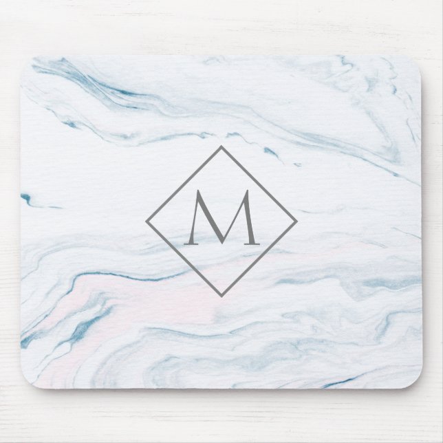 Monogrammed Blue Gray And Pink Marble Mouse Pad (Front)