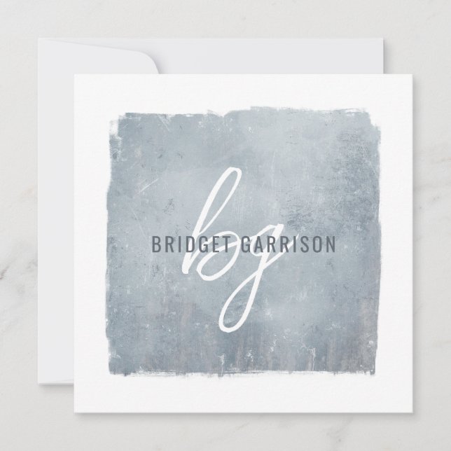 Monogrammed Blue Gray Brush Painted Note Card (Front)