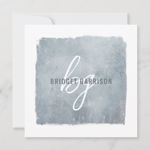 Monogrammed Blue Gray Brush Painted Note Card