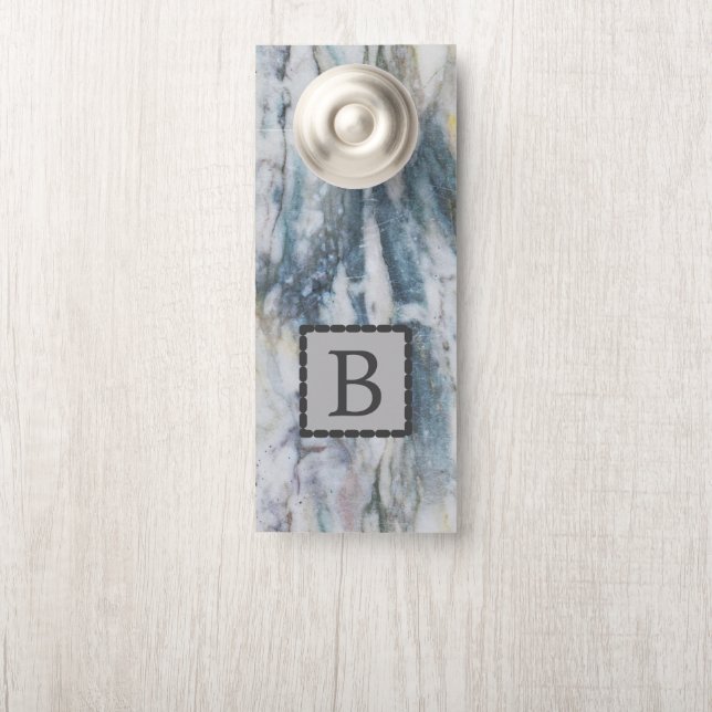 Monogrammed Blue Gray Marble Door Hanger (On Knob)