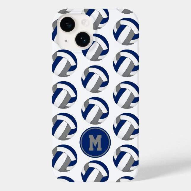 Monogrammed blue gray volleyballs pattern Case-Mate iPhone case (Back)