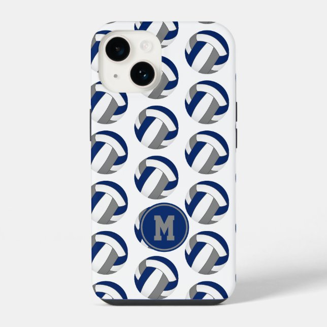 Monogrammed blue gray volleyballs pattern iphone case (Back)