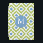 Monogrammed Blue Green Diamond Ikat Pattern iPad Mini Cover<br><div class="desc">Stylish and chic design features a colorful and trendy diamonds ikat pattern and can be personalized with your monogram,  initial,  name,  or any text of your choice.</div>