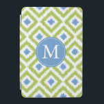 Monogrammed Blue Green Diamond Ikat Pattern iPad Mini Cover<br><div class="desc">Stylish and chic design features a colorful and trendy diamonds ikat pattern and can be personalized with your monogram,  initial,  name,  or any text of your choice.</div>