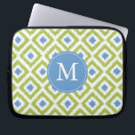 Monogrammed Blue Green Diamond Ikat Pattern Laptop Sleeve<br><div class="desc">Stylish and chic design features a colorful and trendy diamonds ikat pattern and can be personalized with your monogram,  initial,  name,  or any text of your choice for a perfect custom gift!</div>