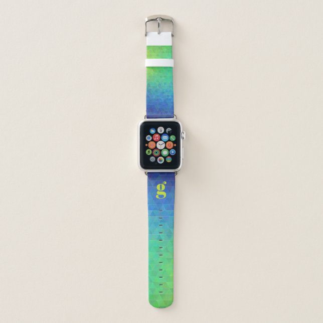 Monogrammed Blue Green Yellow Poly Triangle Ombre Apple Watch Band (Front)