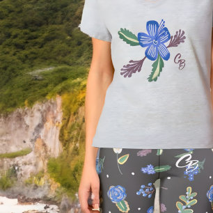 Monogrammed Blue Hibiscus Yoga Fitness Top