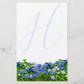 Monogrammed Blue Hydrangea Garden Writing Paper by BlueHyd at Zazzle