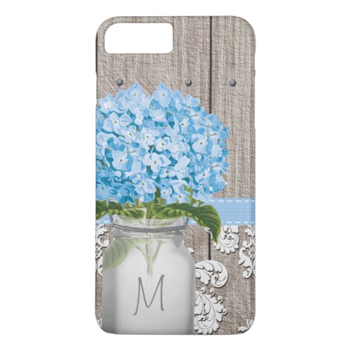 Monogrammed Blue Hydrangea Mason Jar iPhone 8 Plus7 Plus Case