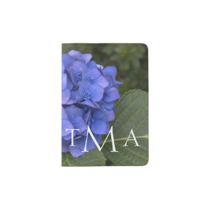 Monogrammed Blue Hydrangea Passport Holder