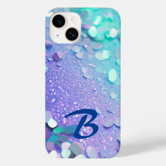 Monogrammed Blue Lavender Mint Glitter Case-Mate iPhone 14 Case