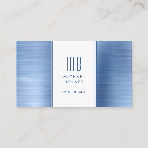 Monogrammed Blue Metallic Foil Consultant Business Card