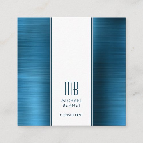Monogrammed Blue Metallic Foil Consultant Square Business Card