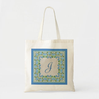 Monogrammed Blue Morning Glory Border Tote Bag