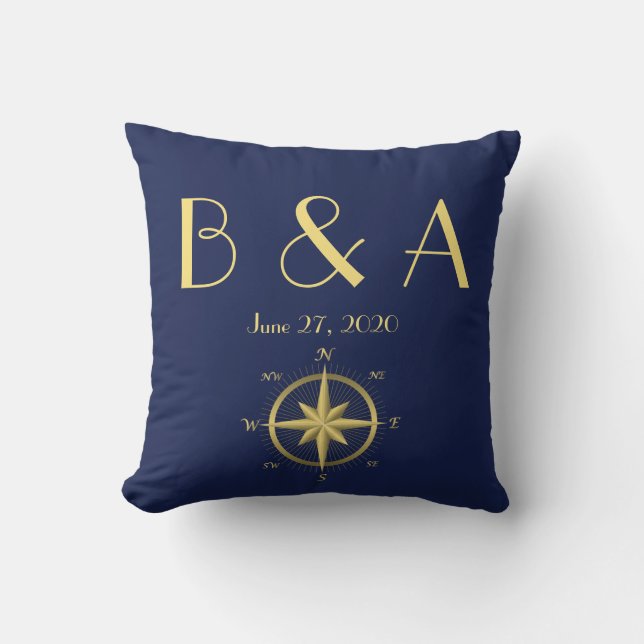 Monogrammed Blue Nautical Wedding Pillows (Front)