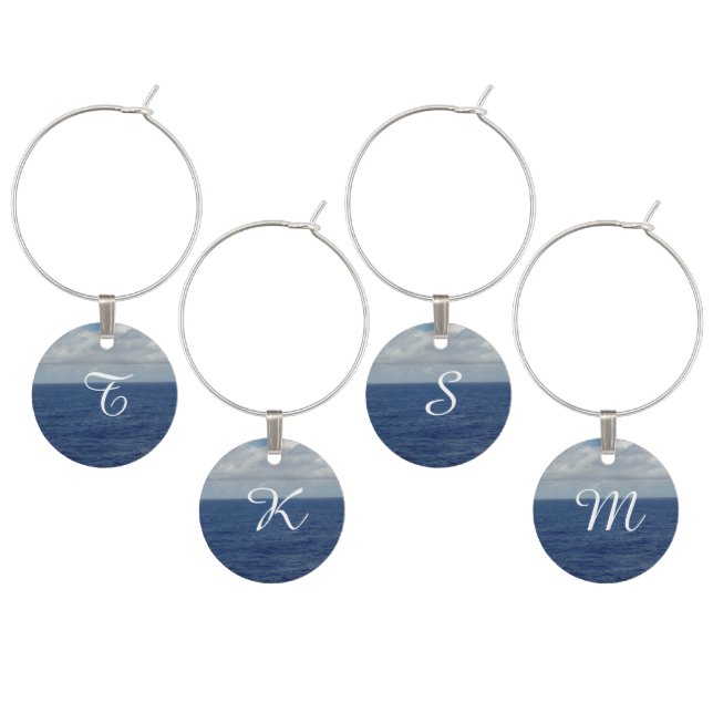 Monogrammed Blue Ocean Wine Charms (Staggered)