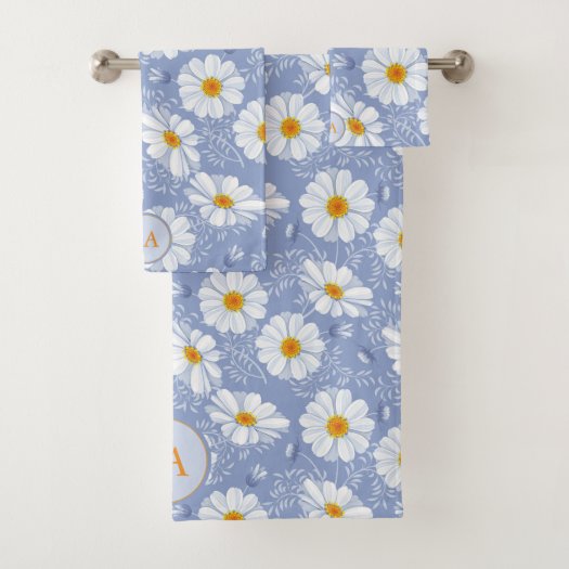 Monogrammed Blue, Orange Flower on Blue Background