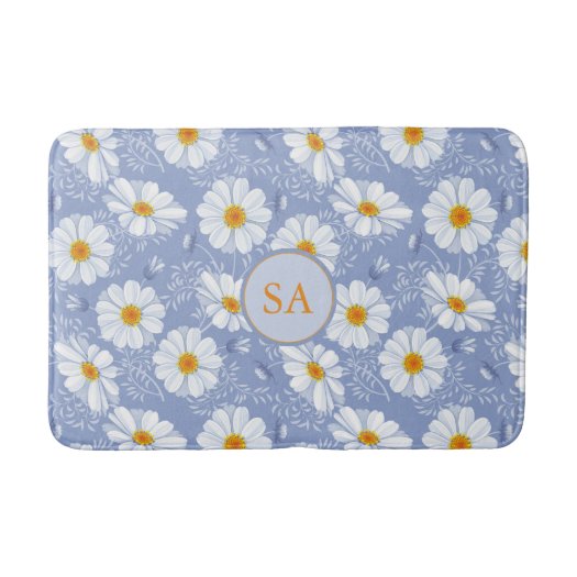 Monogrammed Blue, Orange Flower on Blue Background