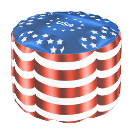 Monogrammed Blue Patriotic USA Flag Round Pouf