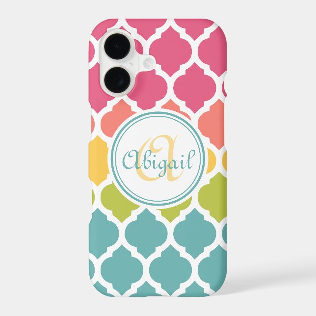 Monogrammed Blue Pink Moroccan Lattice Pattern Iphone Case (Back)