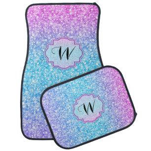 Monogrammed Blue Pink & Purple Colorful Glitter Car Floor Mat