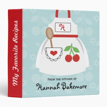 Monogrammed Blue Red Cherry Apron Recipe Binder by cutecustomgifts at Zazzle