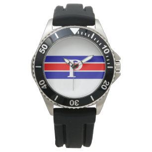 Monogrammed Blue & Red-White Striped Watch