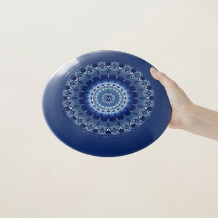 Monogrammed Blue Rosette Mandala Design Frisbee