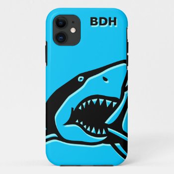 Monogrammed Blue Shark Iphone 11 Case by Quirina at Zazzle