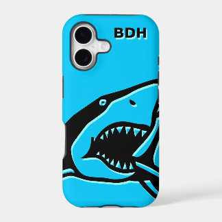 Monogrammed blue shark iPhone 17 case