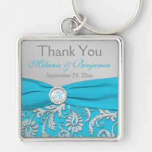 Monogrammed Blue, Silver Wedding Favor Key Chain