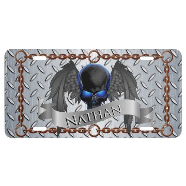 Monogrammed Blue Skull License Plate (Front)