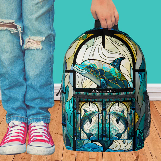 Colorful Dolphin Pattern Print Backpack