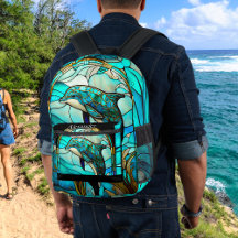 Monogrammed Blue Teal Dolphin Stain Glass look