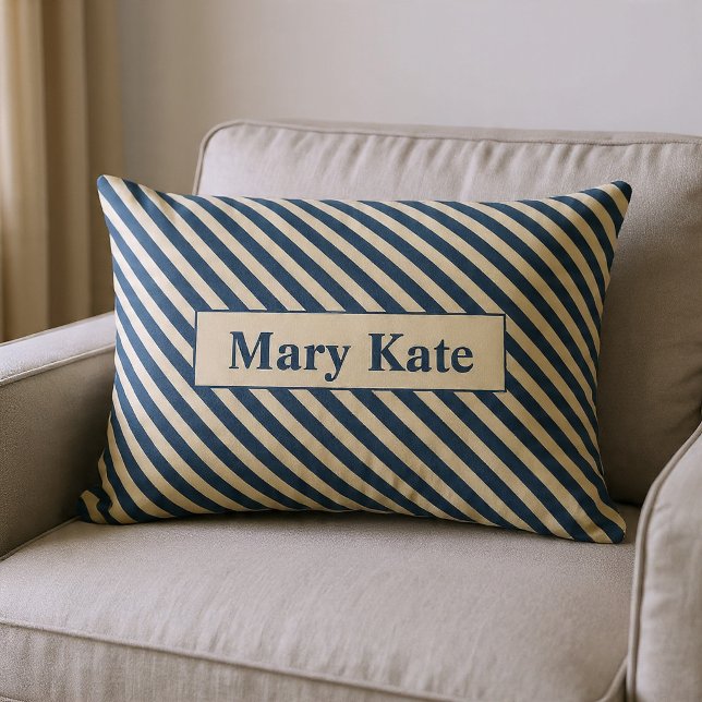 Monogrammed Blue/Vanilla Stripes Lumbar Pillow (Creator Uploaded)