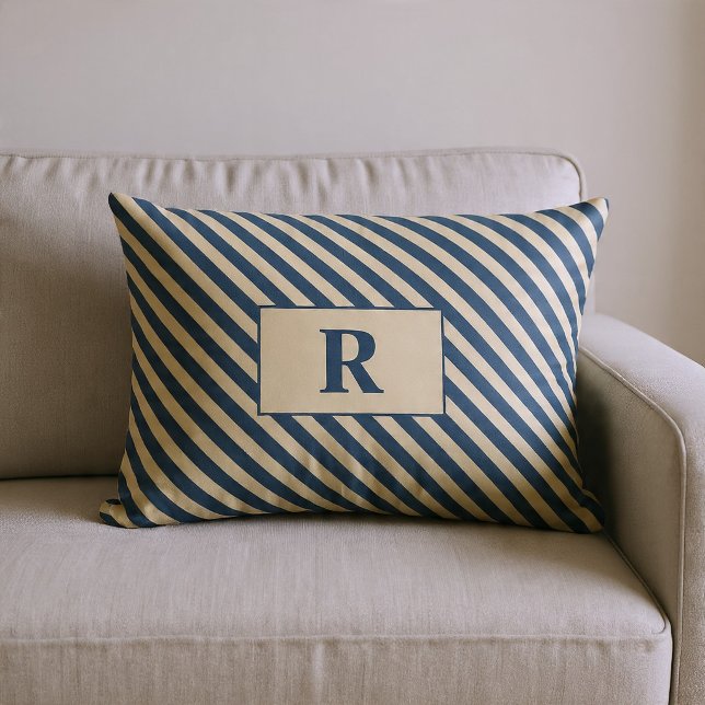 Monogrammed Blue/Vanilla Stripes Lumbar Pillow (Creator Uploaded)