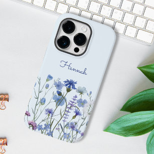 Monogrammed Blue Watercolor Wildflower Garden  Case-Mate iPhone 14 Pro Case