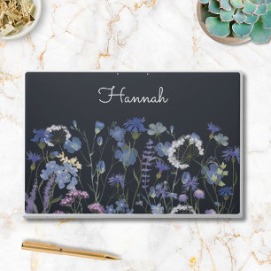 Monogrammed Blue Watercolor Wildflower Garden HP Laptop Skin