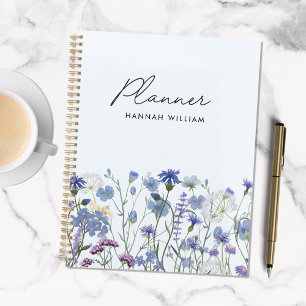 Monogrammed Blue Watercolor Wildflower Meadow Planner