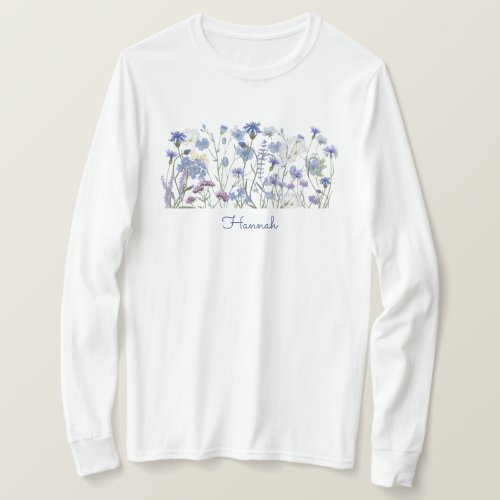 Monogrammed Blue Watercolor Wildflower Meadow T_Shirt