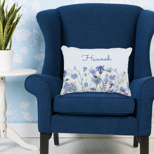 Monogrammed Blue Watercolor Wildflower Nursery Accent Pillow