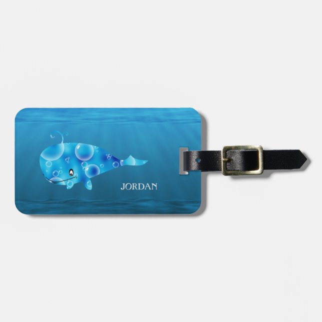 Monogrammed Blue Whale Luggage Tag (Front Horizontal)