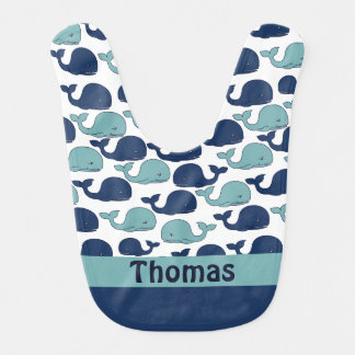 Monogrammed Blue Whales - Baby Bib