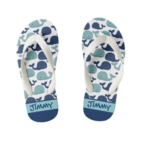 Monogrammed Blue Whales-toddler & Kids Flip Flops