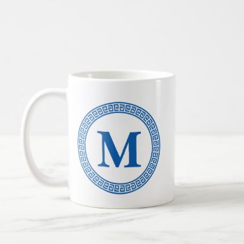 Monogrammed Blue & White Ancient Greek Key Design Coffee Mug by Home_Suite_Home at Zazzle