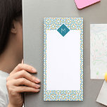 Monogrammed Blue White Spanish Tiles Pattern Magnetic Notepad<br><div class="desc">Personalize this magnetic notepad and pop it on your fridge or filing cabinet. The template is set up ready for you to add your initial to the monogram frame. This design has an elegant border of Spanish tiles, in blue, white and pale orange. The pad also has plenty of white...</div>