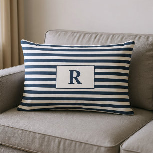 Monogrammed Blue/White Stripes Lumbar Pillow