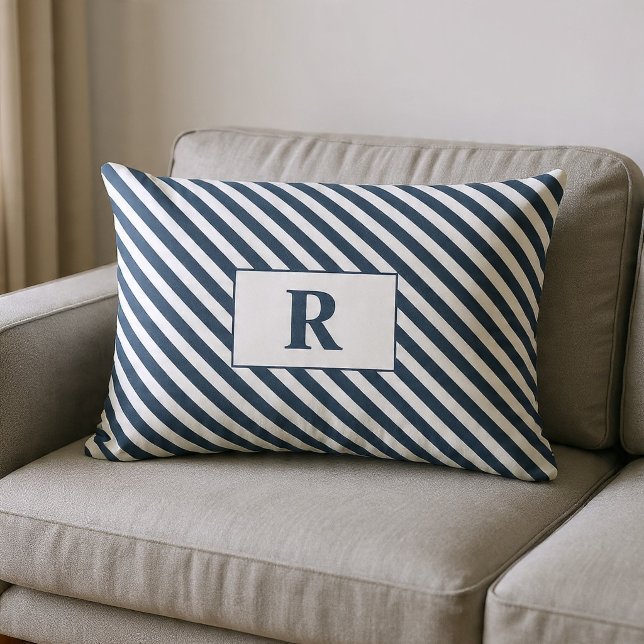 Monogrammed Blue/White Stripes Lumbar Pillow (Creator Uploaded)