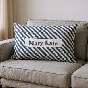 Monogrammed Blue/White Stripes Lumbar Pillow