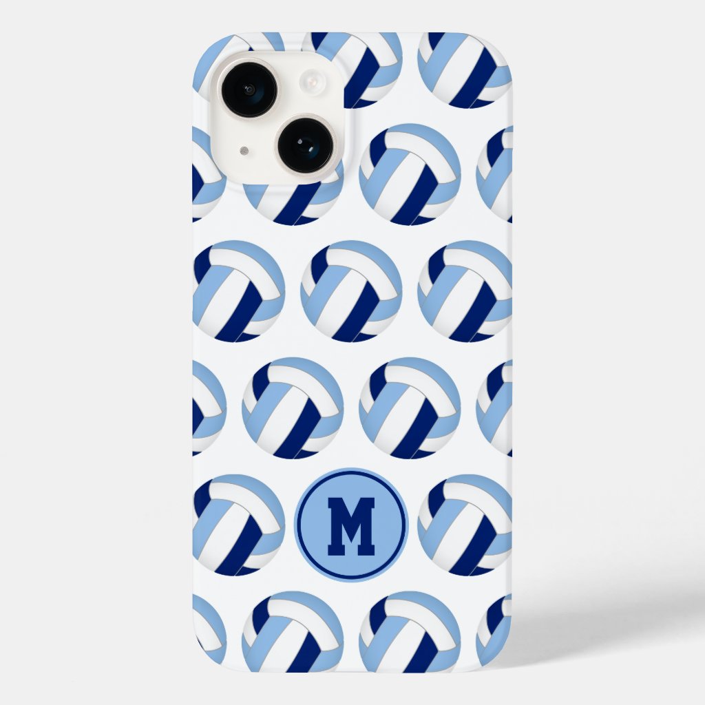 Monogrammed blue white team colors volleyballs pattern iphone case